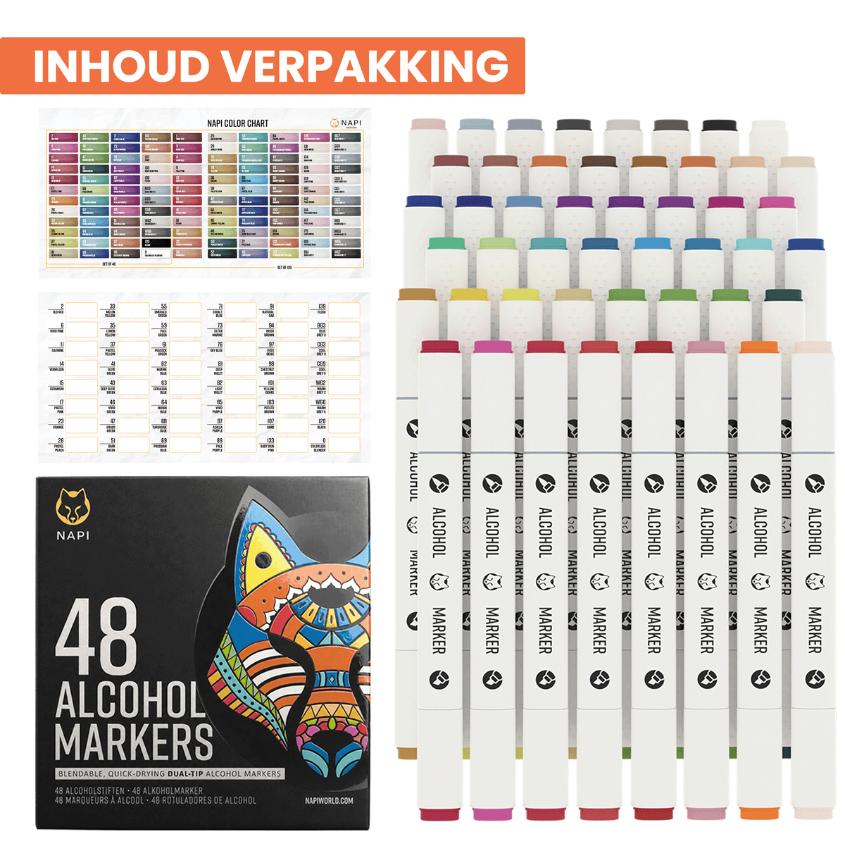 Napi Alcohol Markers 48st - Brush & Chisel Tip